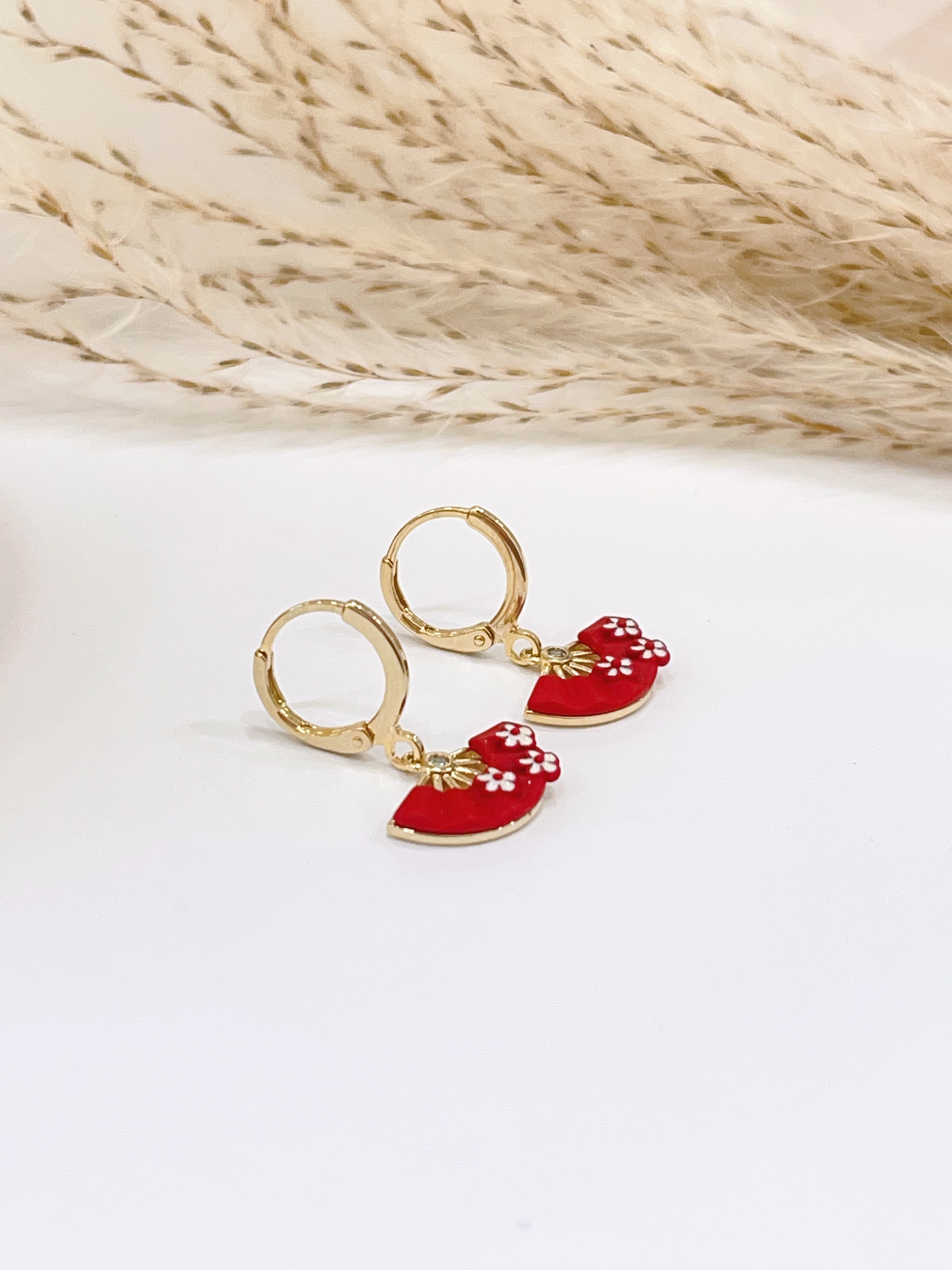 新中式红扇子耳扣耳环