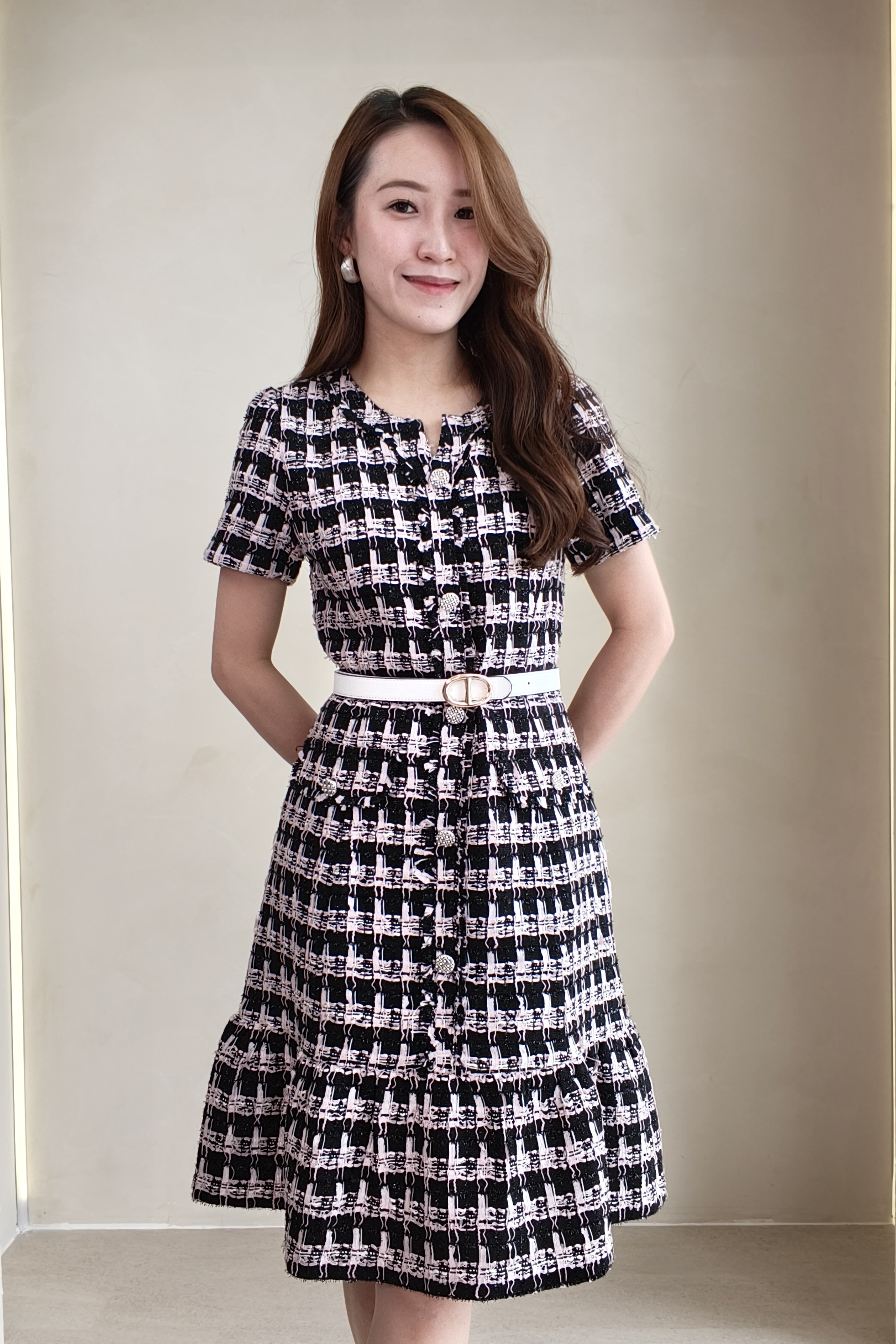 25688 Textured Tweed Fit & Flare Dress