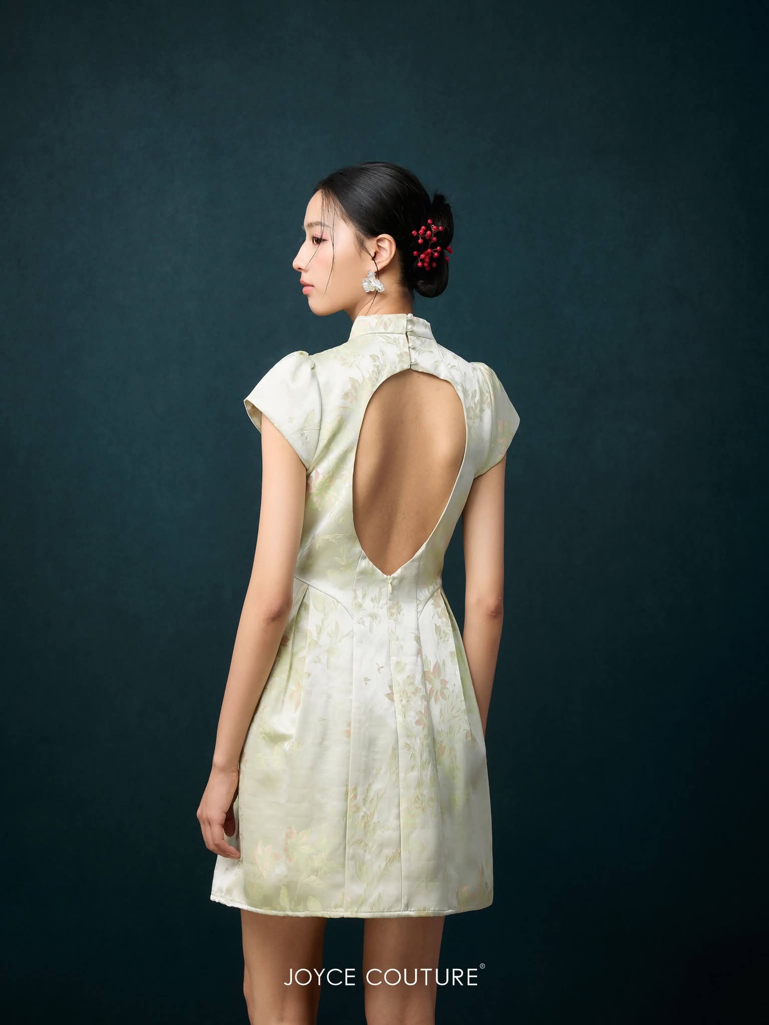 露背自带胸垫旗袍连身裙 D0364