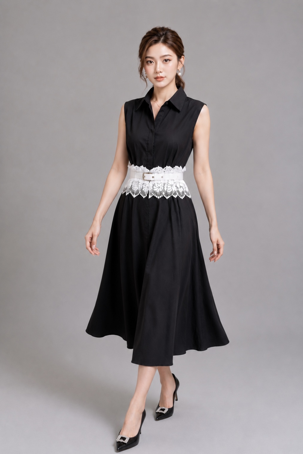 1501BD Sleeveless Collared Fit & Flare Midi Dress