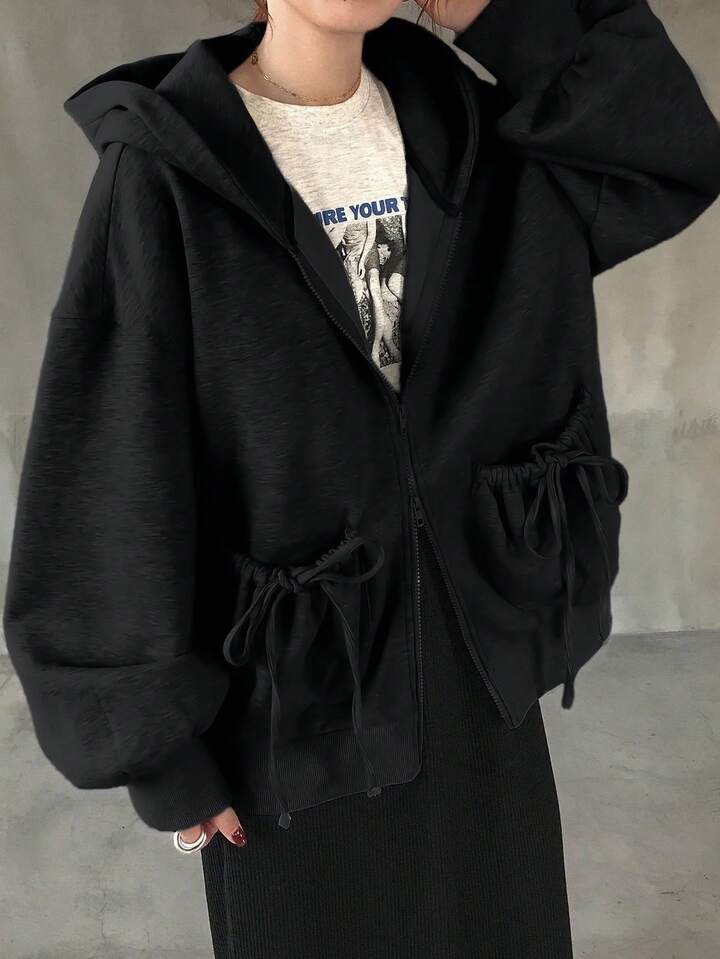 休閒抽繩連帽拉鍊外套