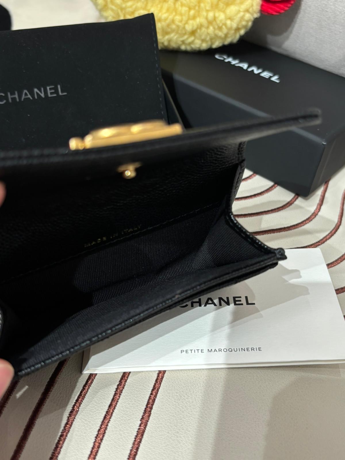未使用品 Chanel boy card holder 黑色魚子醬牛皮復古金 unused  ✅chip, ✅dust bag ✅box 