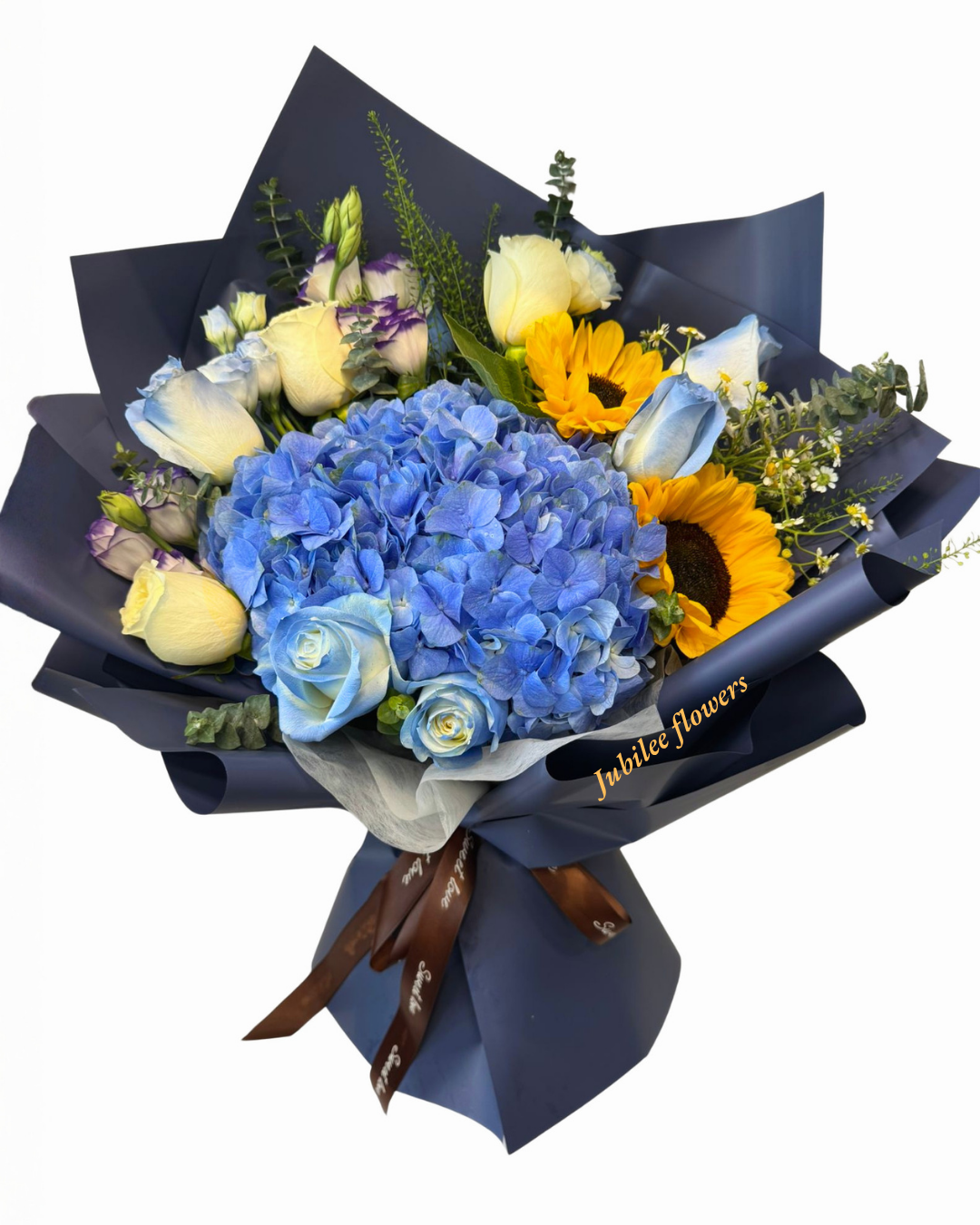 🌻向日葵 x 藍色繡球 花束