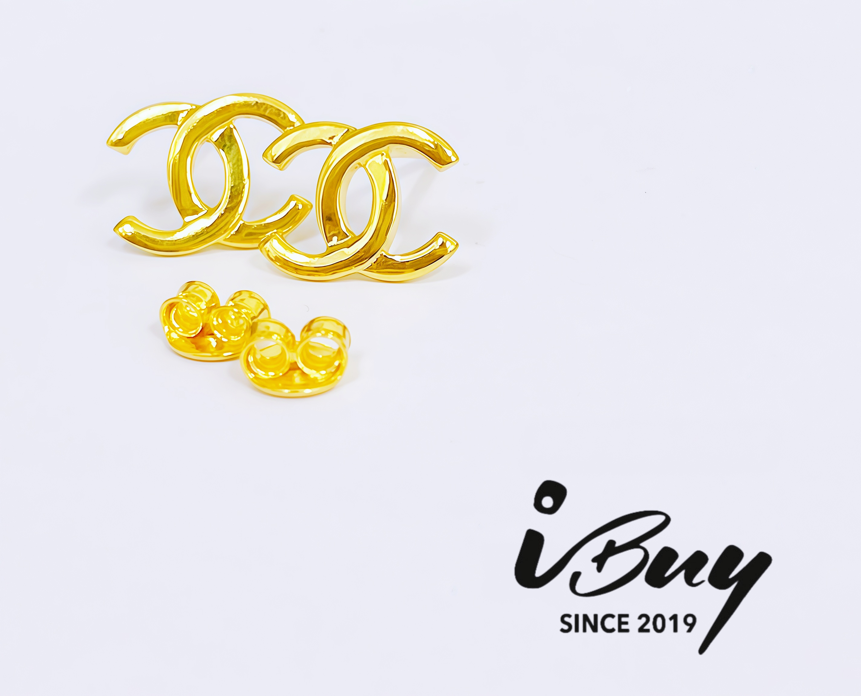 916 GOLD FULL GLOSS CC EARRING 916 金 抛光双C耳钉