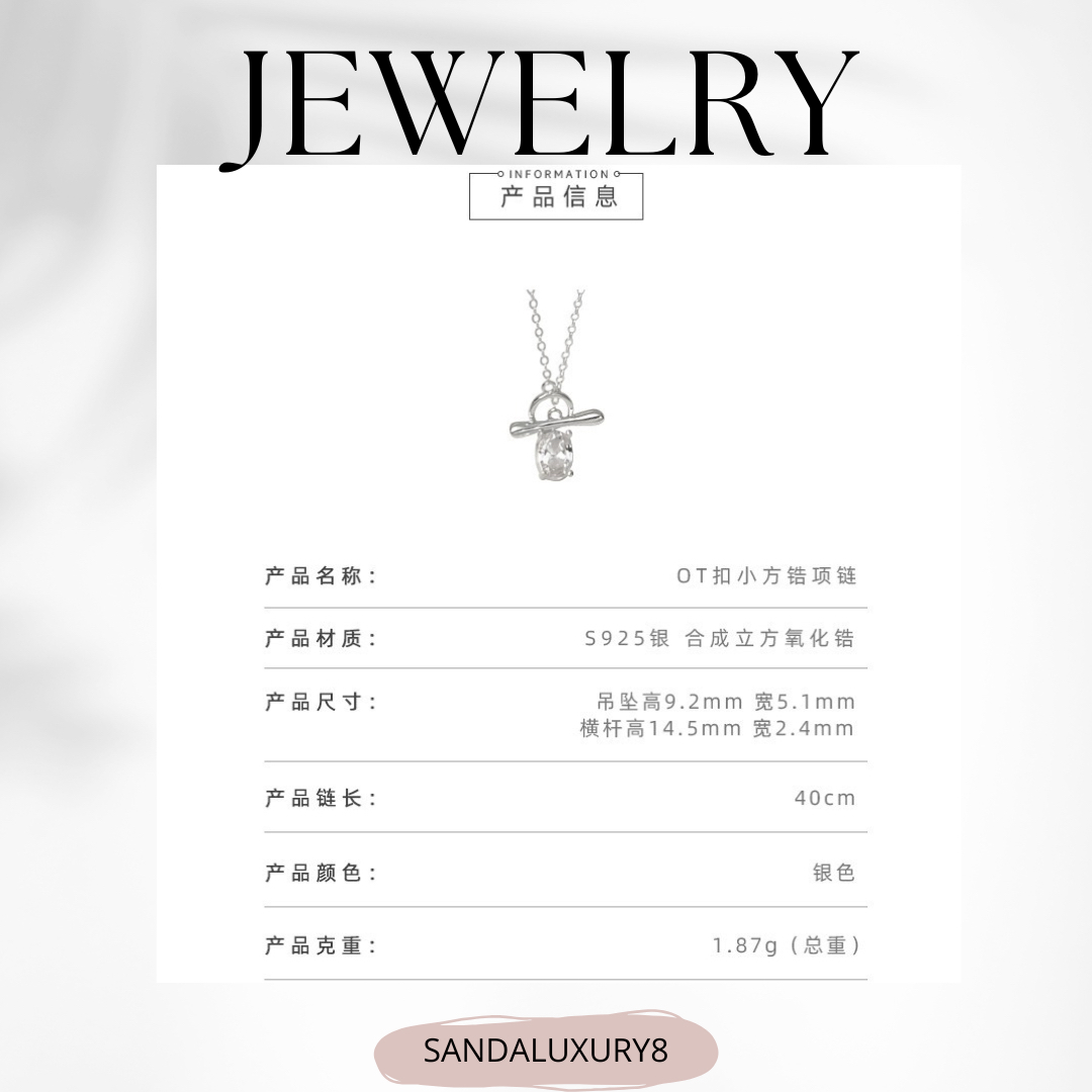 Simple Silver T Bar  Necklace with Diamond Pendant 