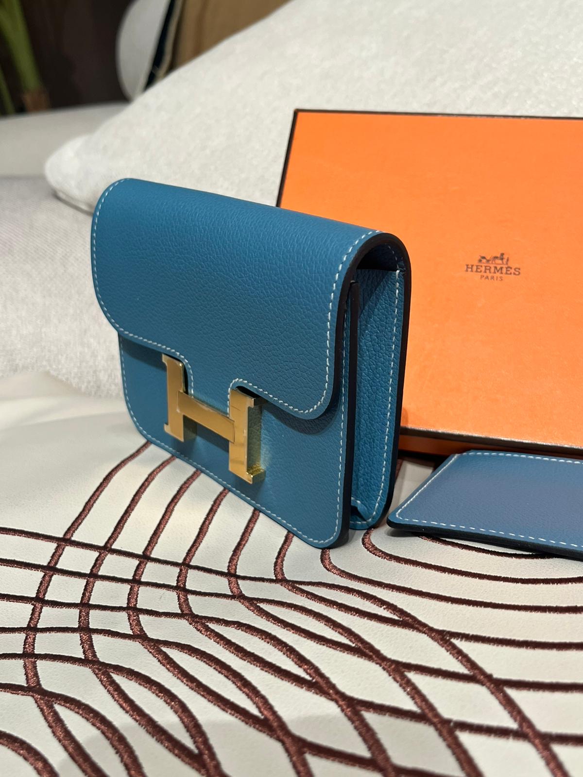 全新 Hermes constance slim wallet D2 Blue Jeans Evercolor Calfskin Wallet , 100%Authentic, 全新未使用品unused ✅box 