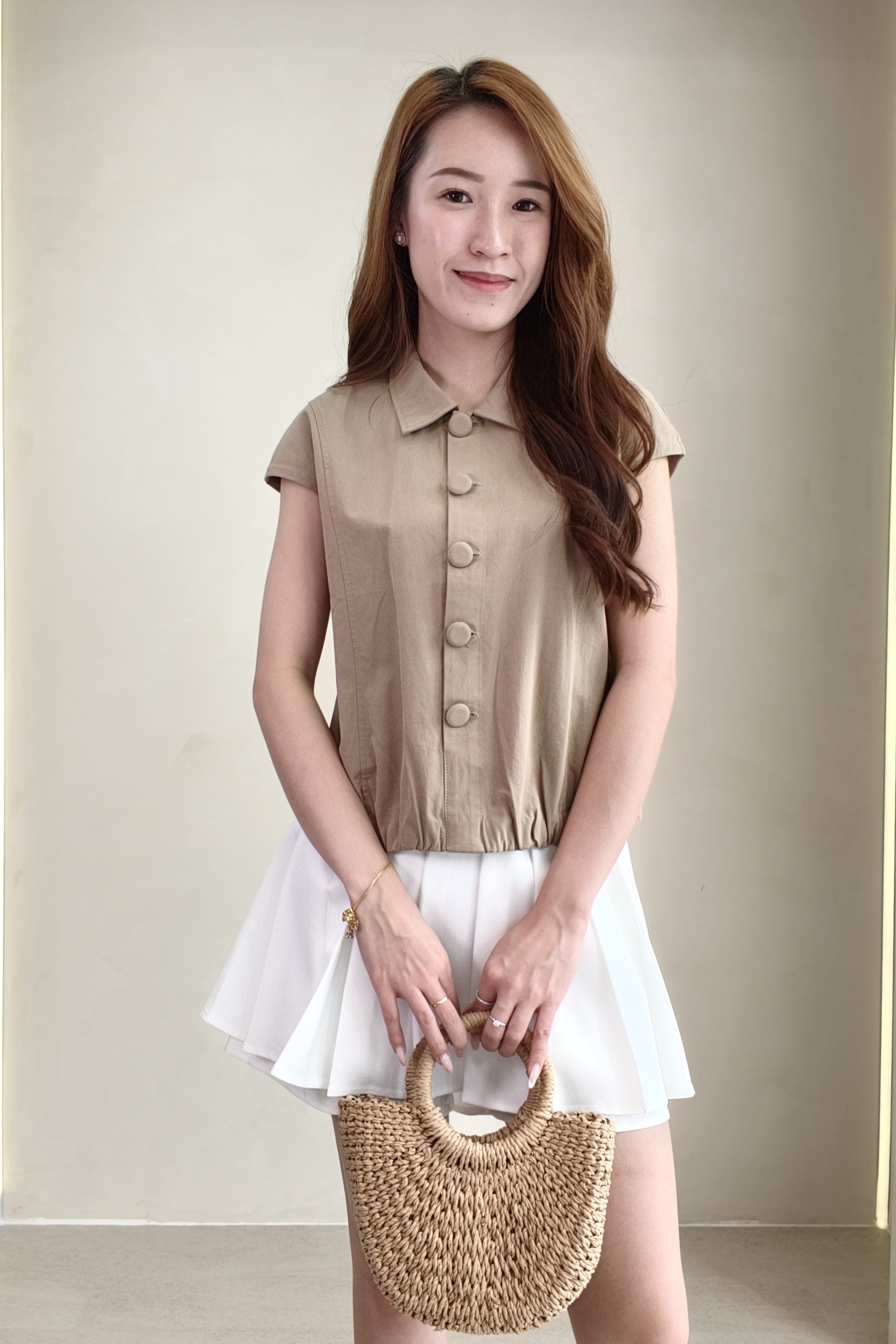 80005 Cap Sleeve Button-Up Shirt Top
