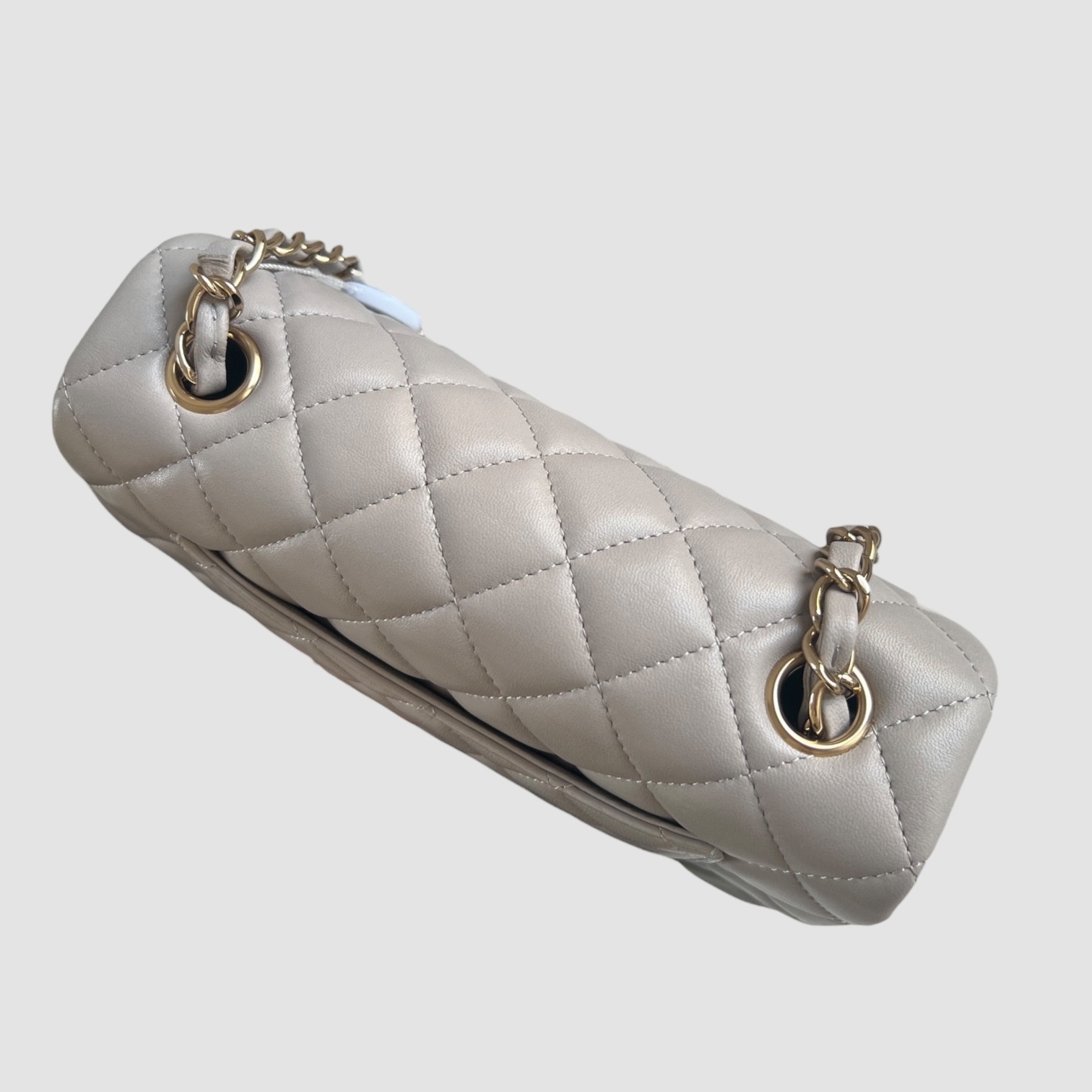 Chanel Lambskin 20cm大mini灰色金扣