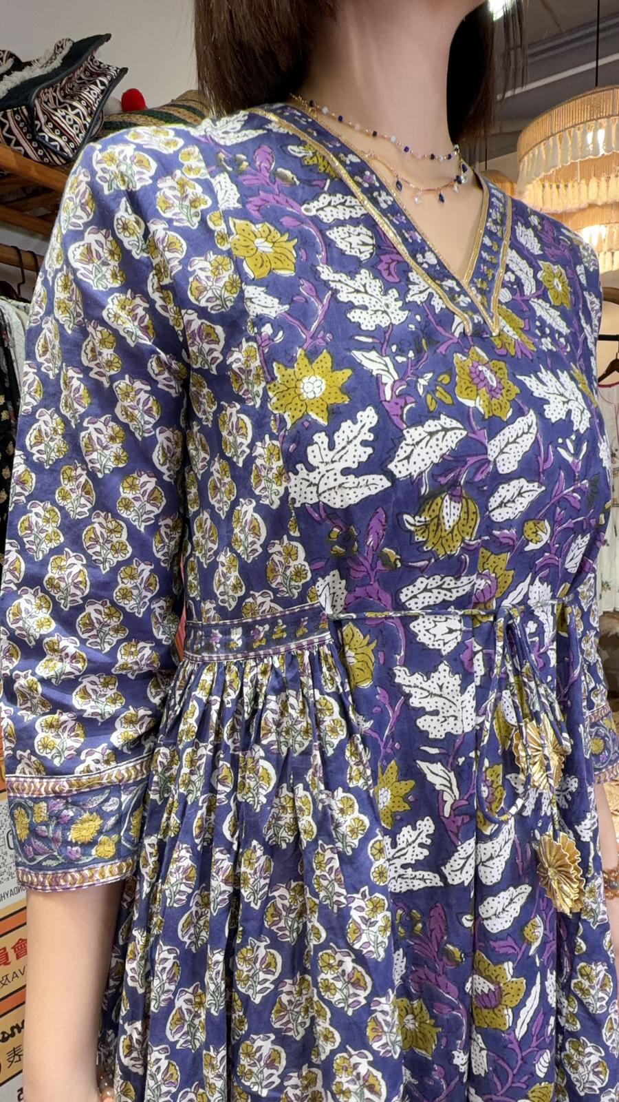 2508 Purple Cotton Kalamkari V-Neck Rope OP 50"