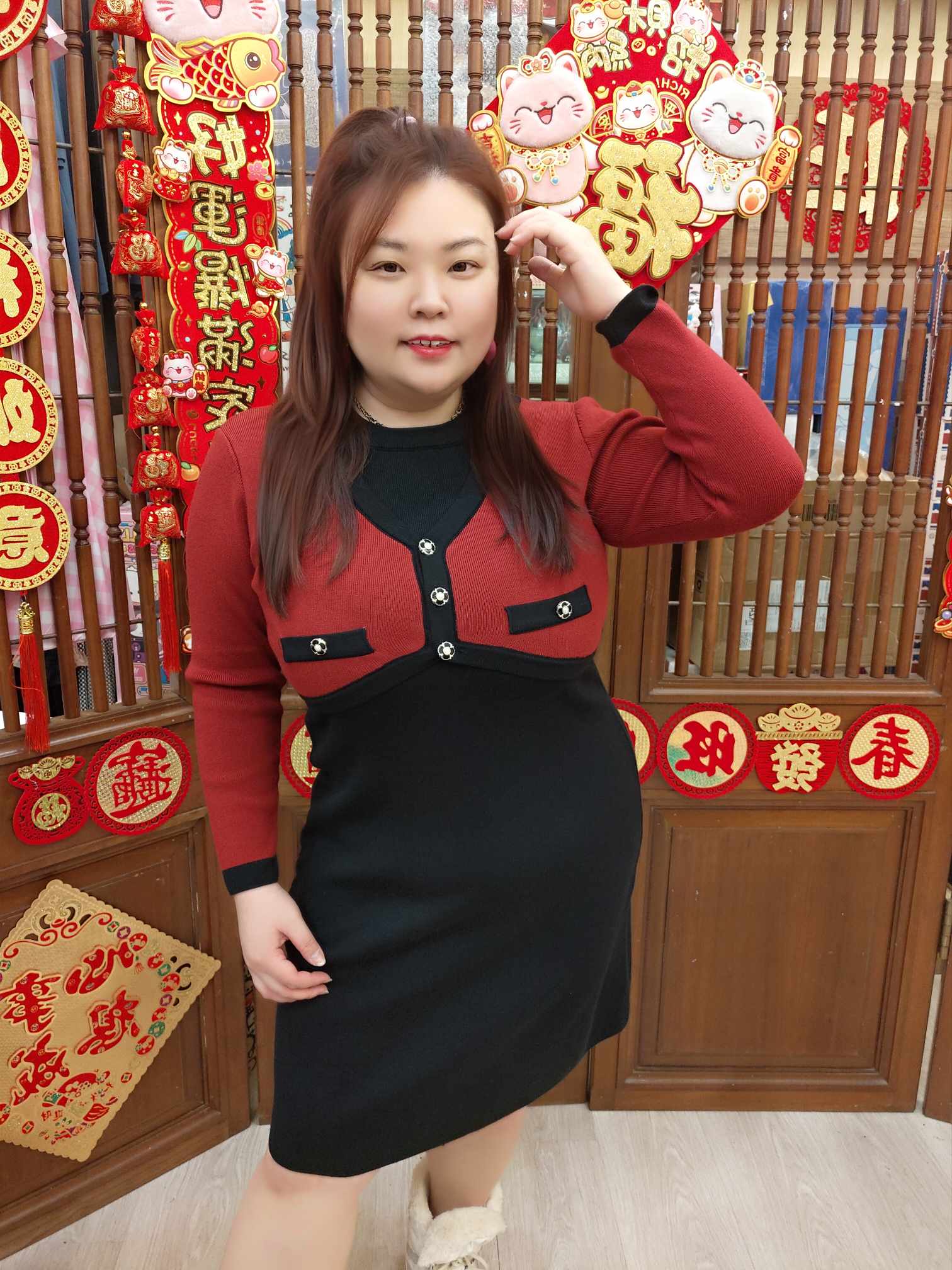 NBA17 JR0003 假两件长袖连衣裙（胸围 100-125CM以内）