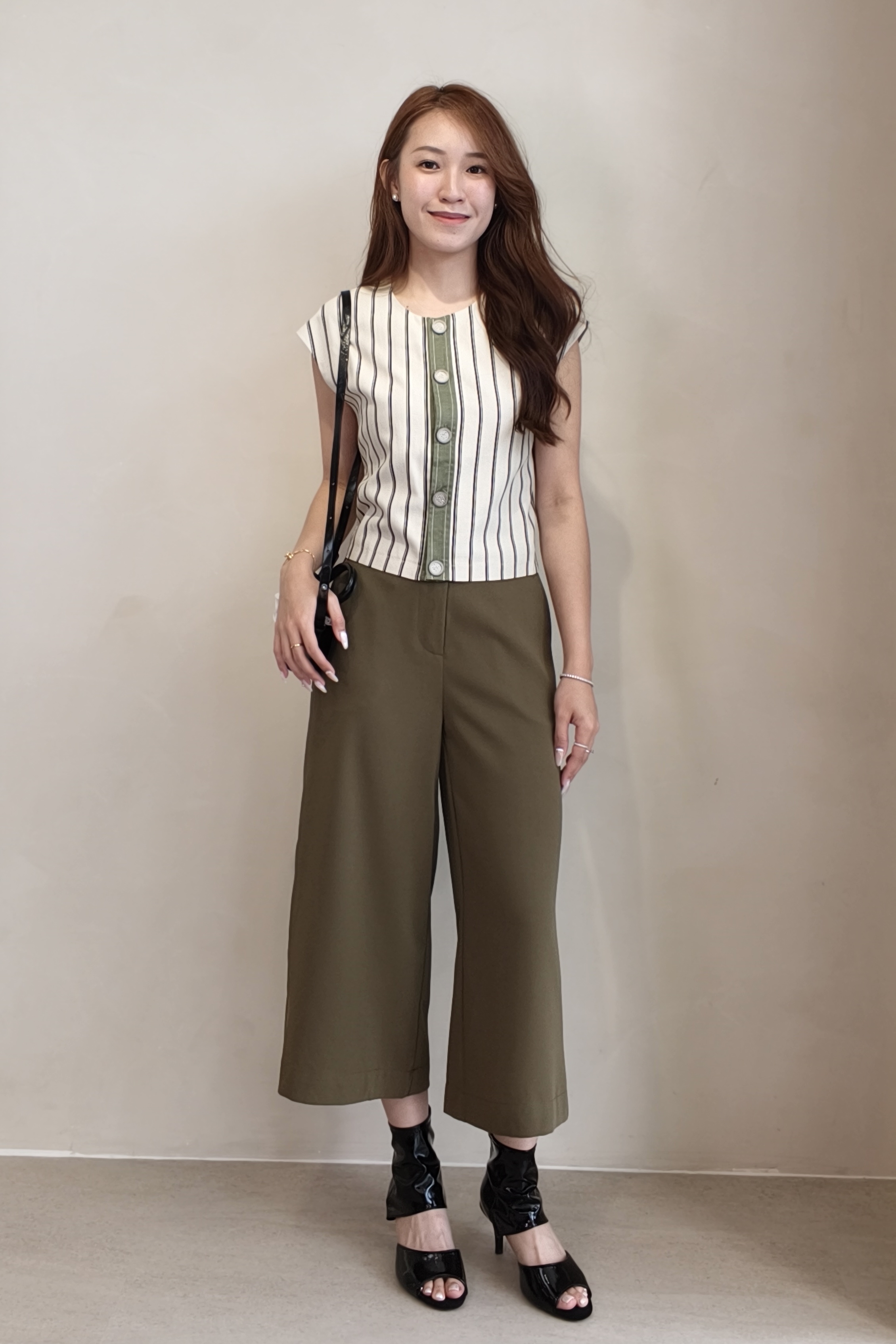 E8259BB Mila Striped Button Detail Crop Top