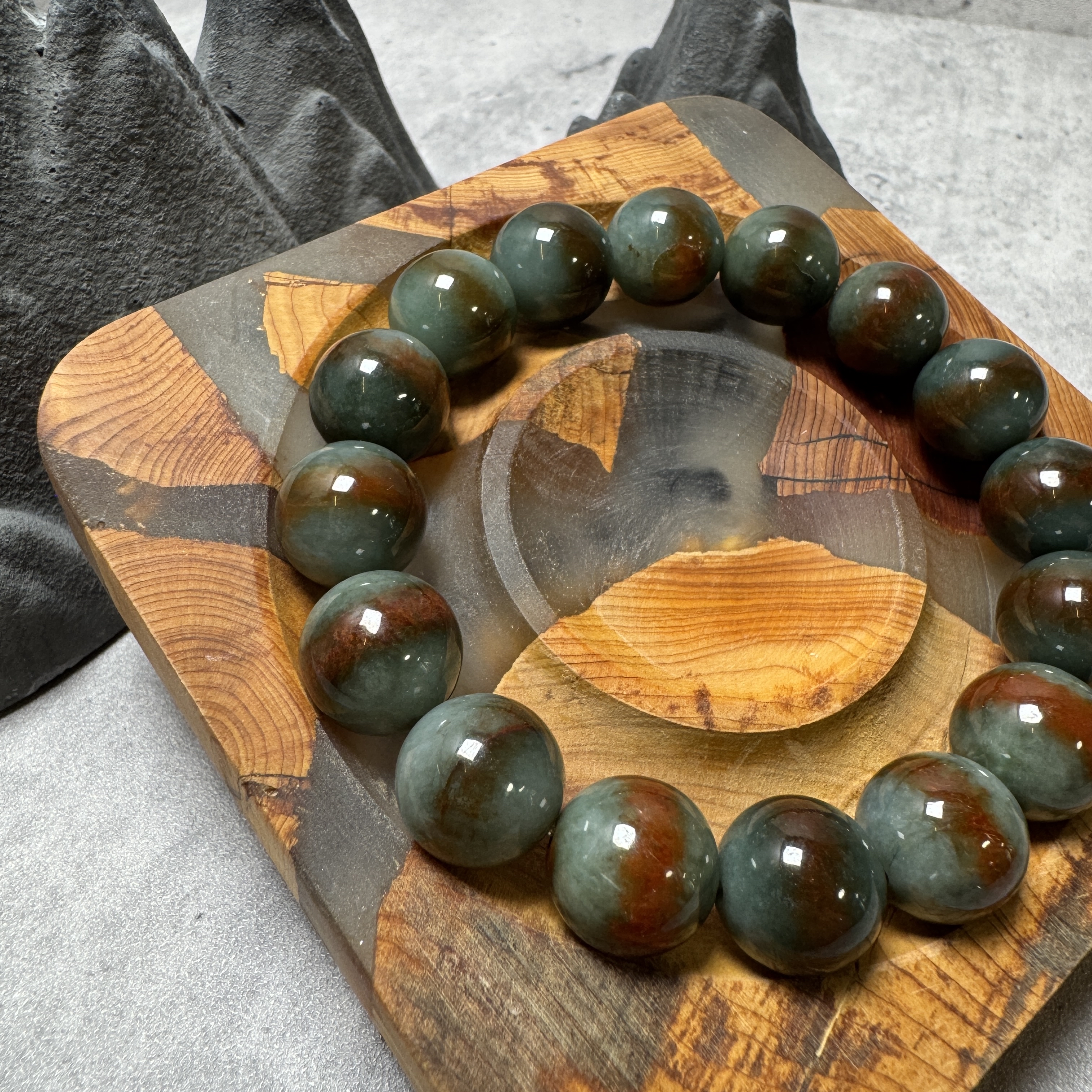 稀有自然紅翡油青總翡翠手串-533