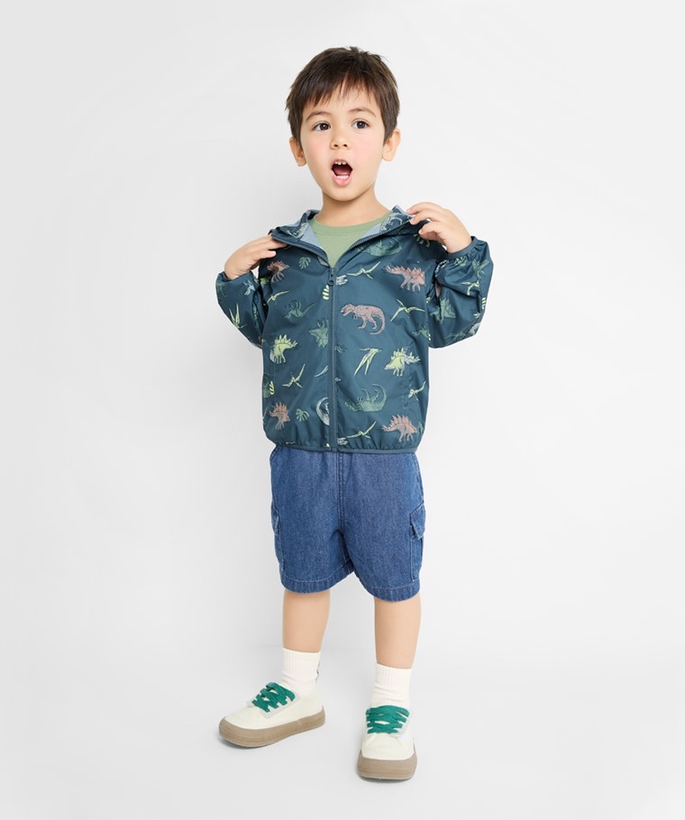 💚預訂 台灣直送💚兩色恐龍滿印抗UV輕型連帽風衣外套