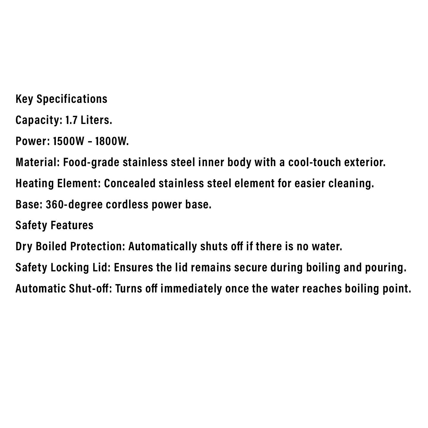 Elba 1800W Safe Cool Touch Surface Jug Kettle EJK-S1784SS(GN)