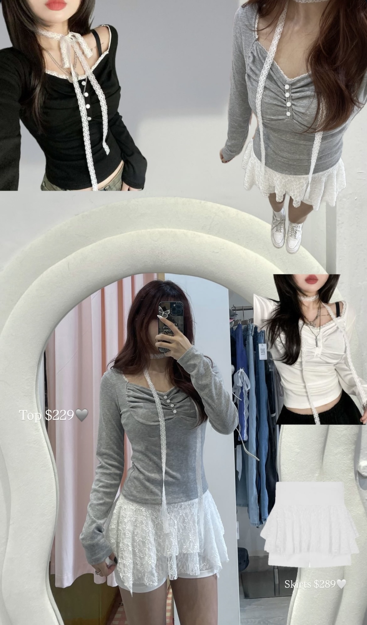 長袖款！韓國Lacy掛頸方領Top