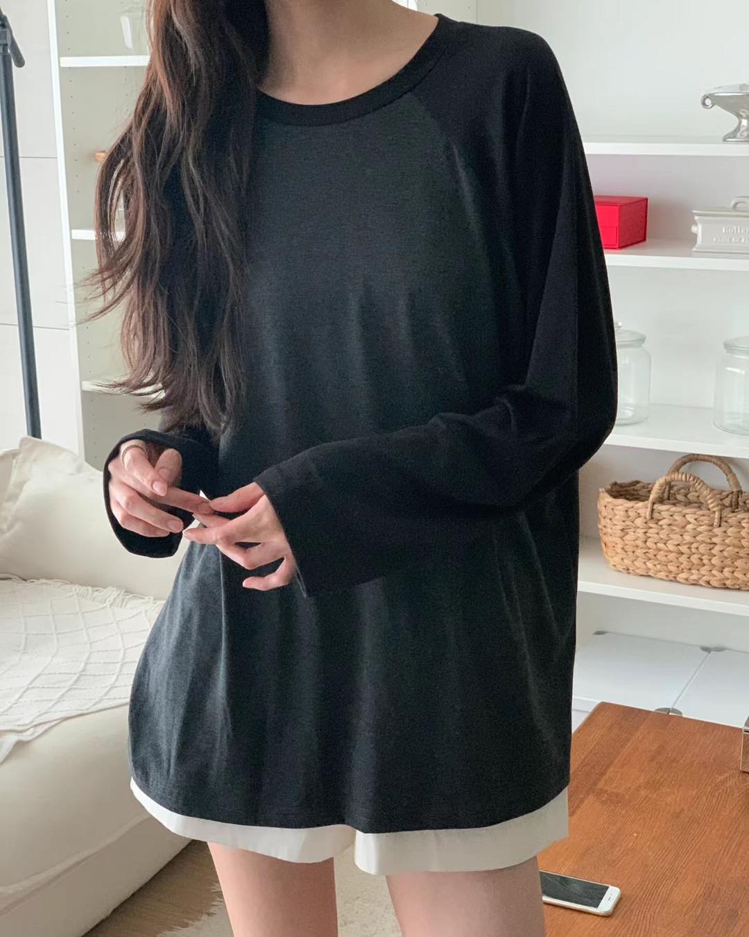 微磨毛牛角袖長袖 T-Shirt 