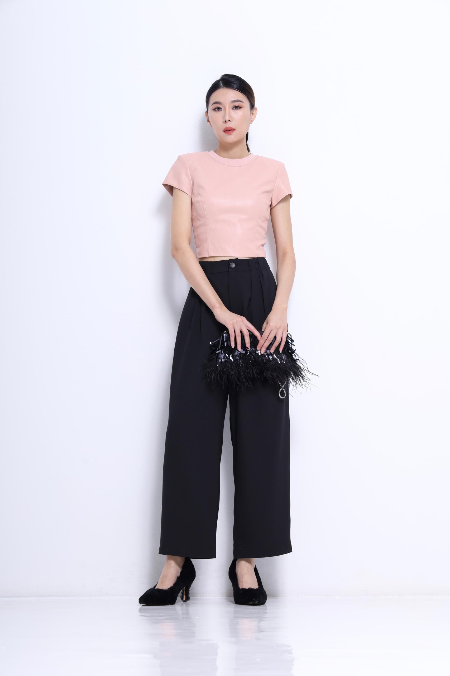 前面皮革背部针织布料上衣 2668