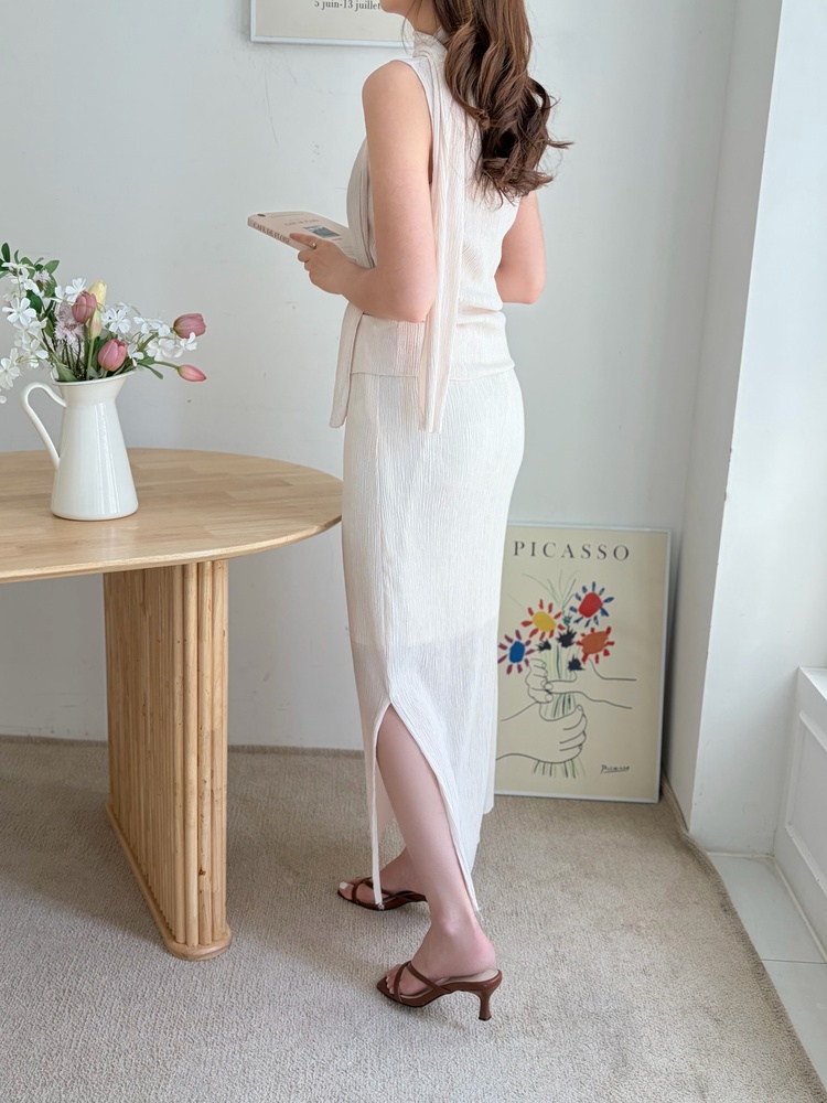 Summer Pleated Scarf Set (Ivory)