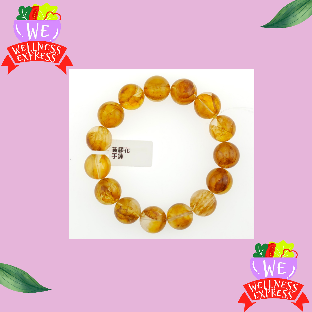 黃膠花水晶手鏈 15mm/Yellow Flower Inclusion Quartz Bracelet 15mm #WE18