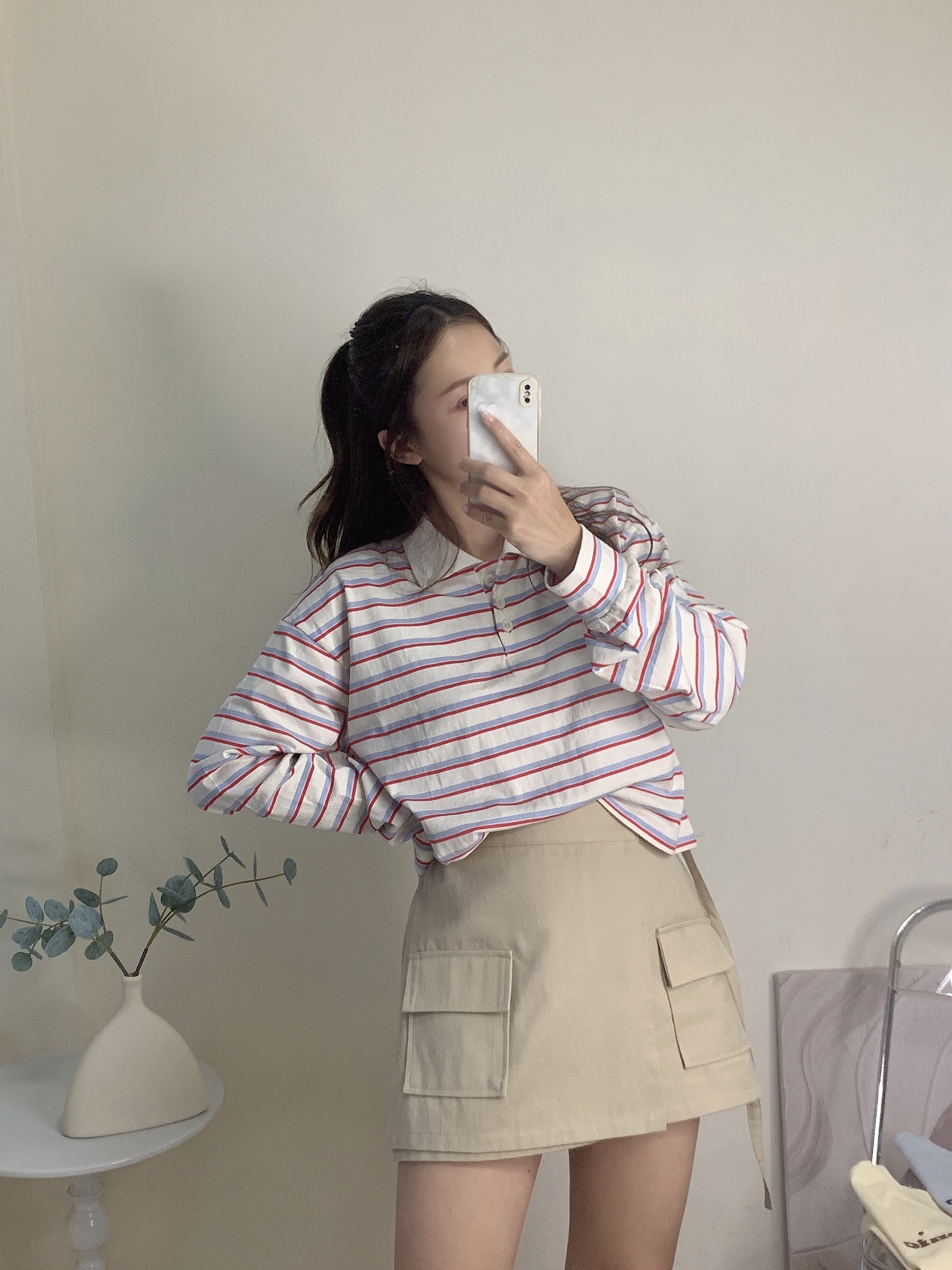 《 現貨 》KR🇰🇷紅灰間Polo長袖Tee