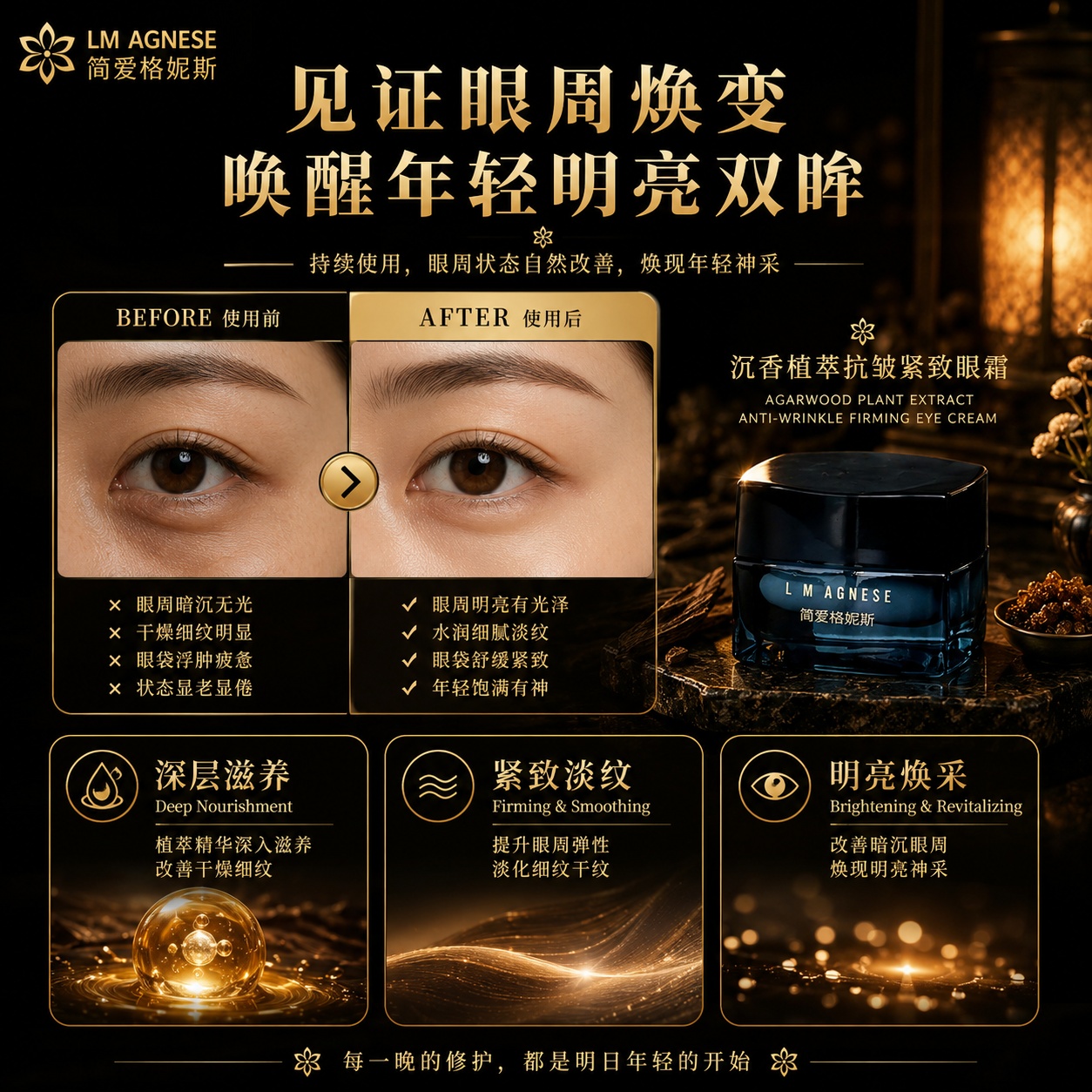 沉香植萃抗皱紧致眼霜 Agarwood Plant Extract Anti-Wrinkle Firming Eye Cream 20g