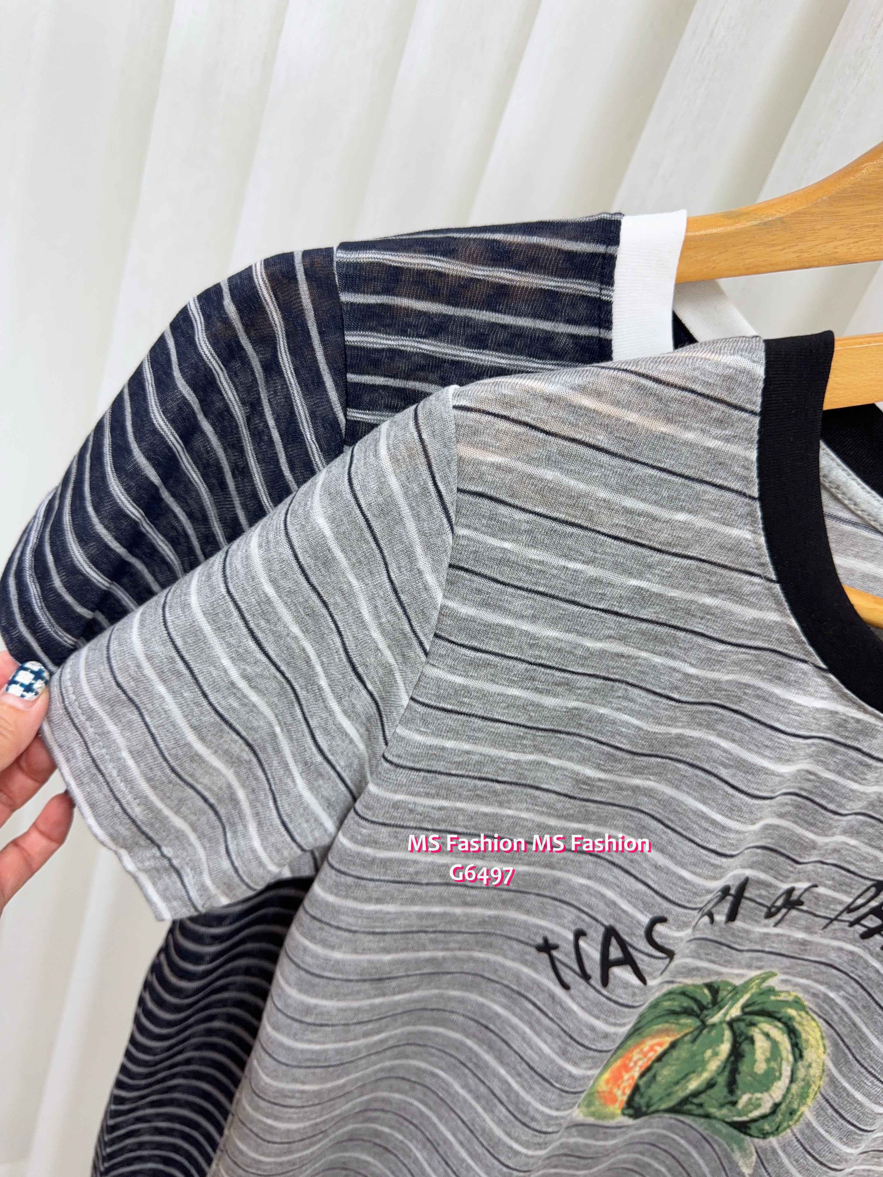 G6497 橫間南瓜print top