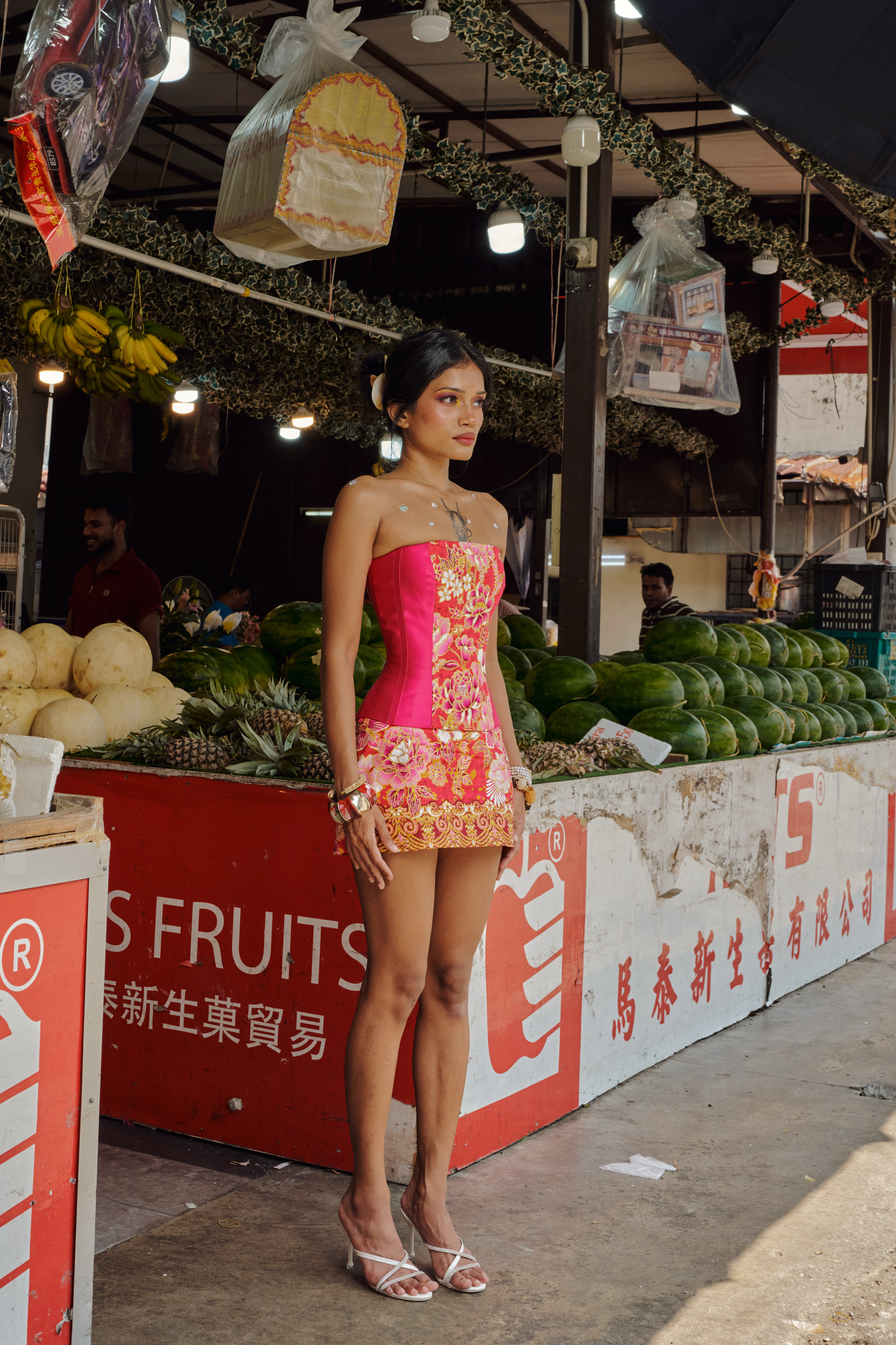 HABA Reversible Longline Corset and Mini Skirt in Hot Pink Batik
