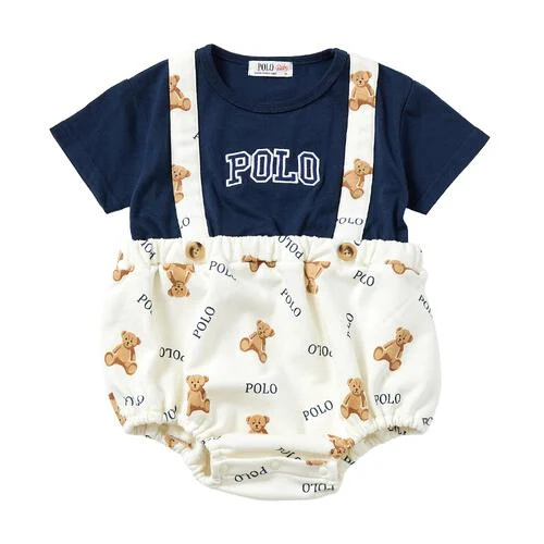 🇯🇵預訂 日本直送🇯🇵Polo Baby標誌小熊滿印假兩件吊帶短袖包屁衣