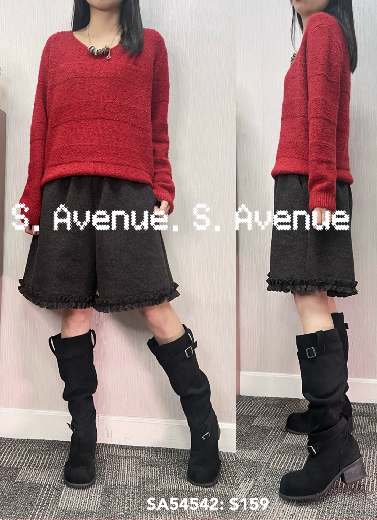 SA54542: 長袖V領暗間毛冷top