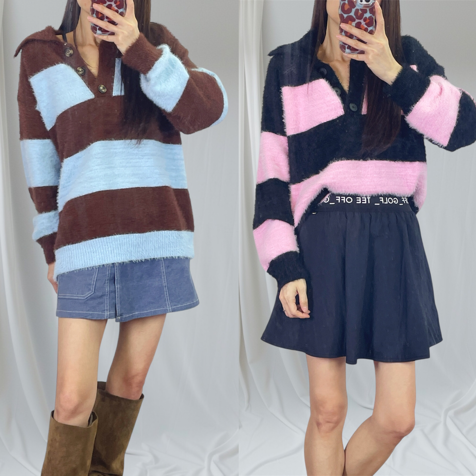 K5546 仿貂毛半胸間色針織