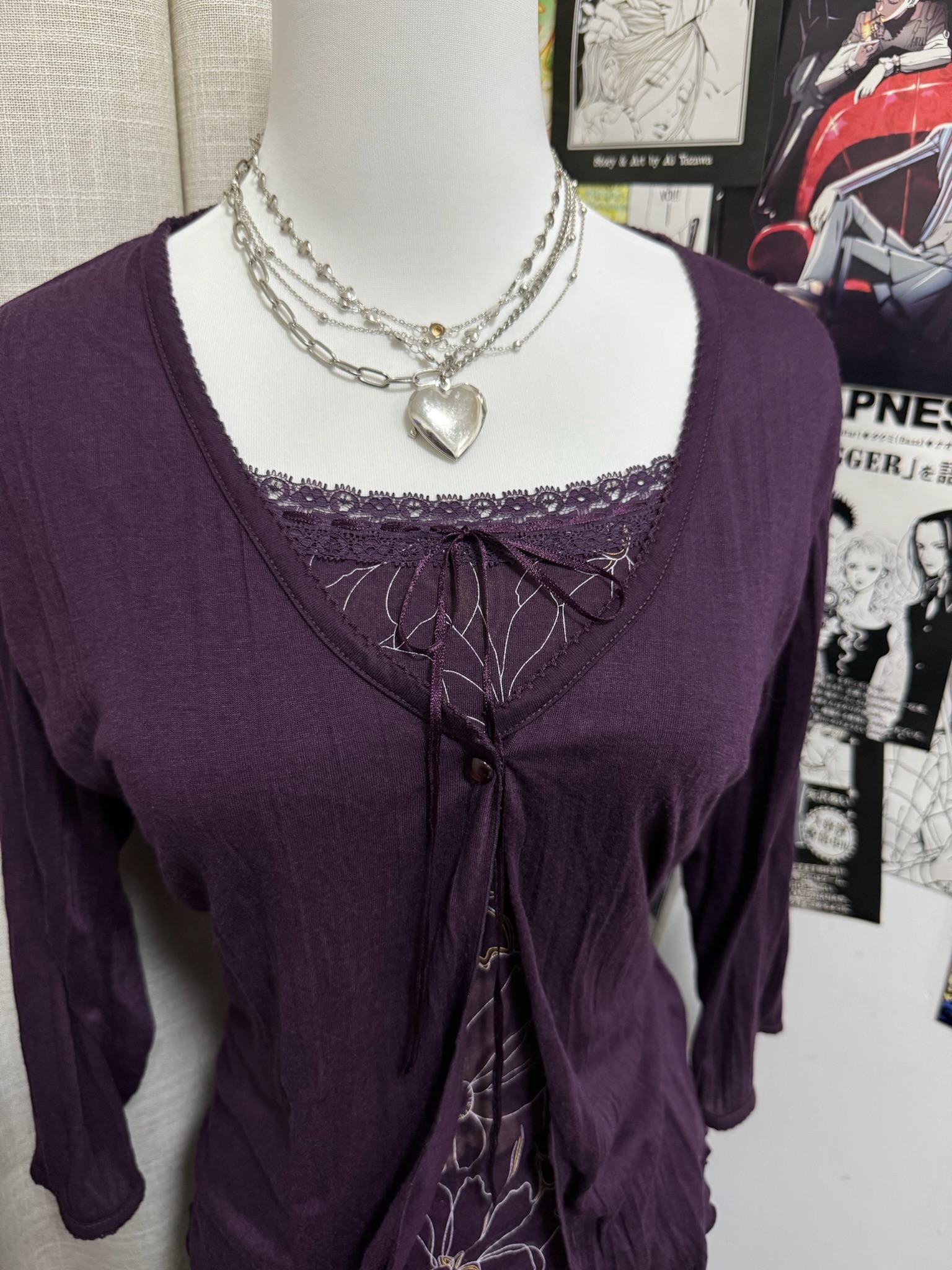 Purple Floral Mesh Top & Cardigan Twinset