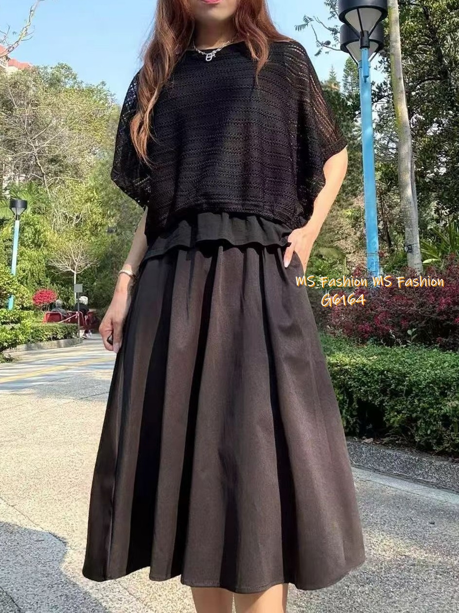 G6164 韓國🇰🇷假兩件通花連身裙