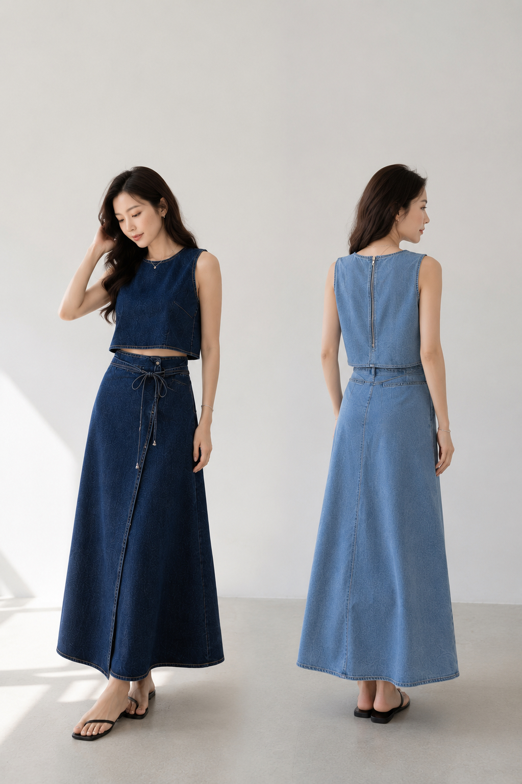 7090PRIUM JEANS DRESS SET 极简日系牛仔长裙套装