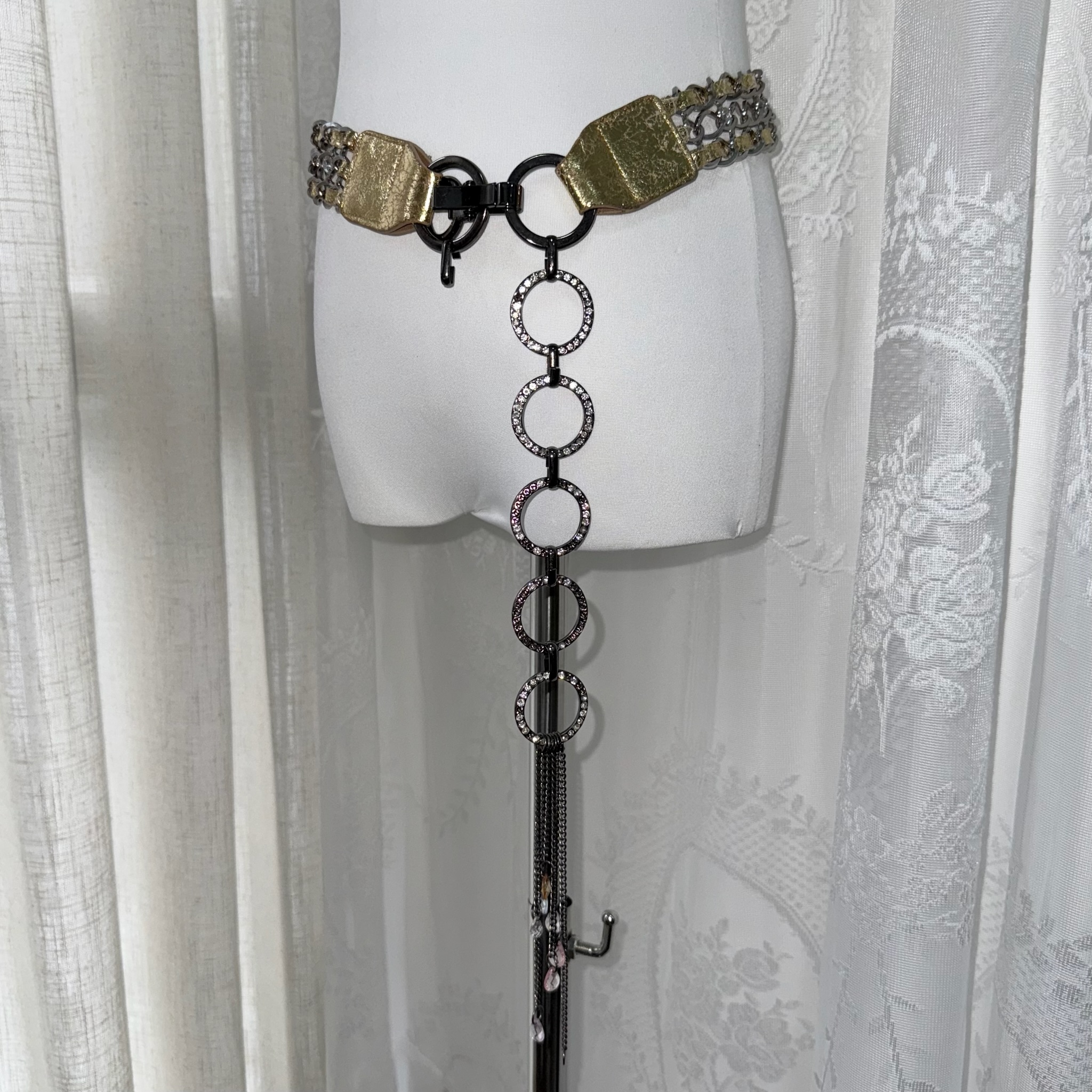 Vintage Braided Mixed-Metal Chain O-Ring Fringe Belt