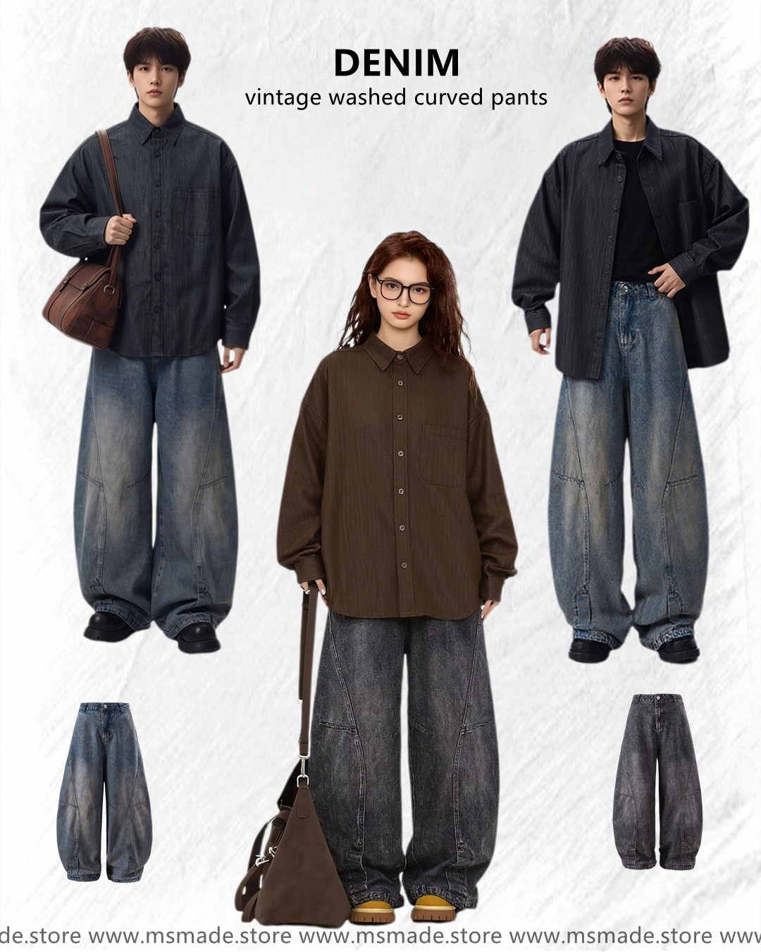 M25258 水洗磨舊彎刀牛仔褲