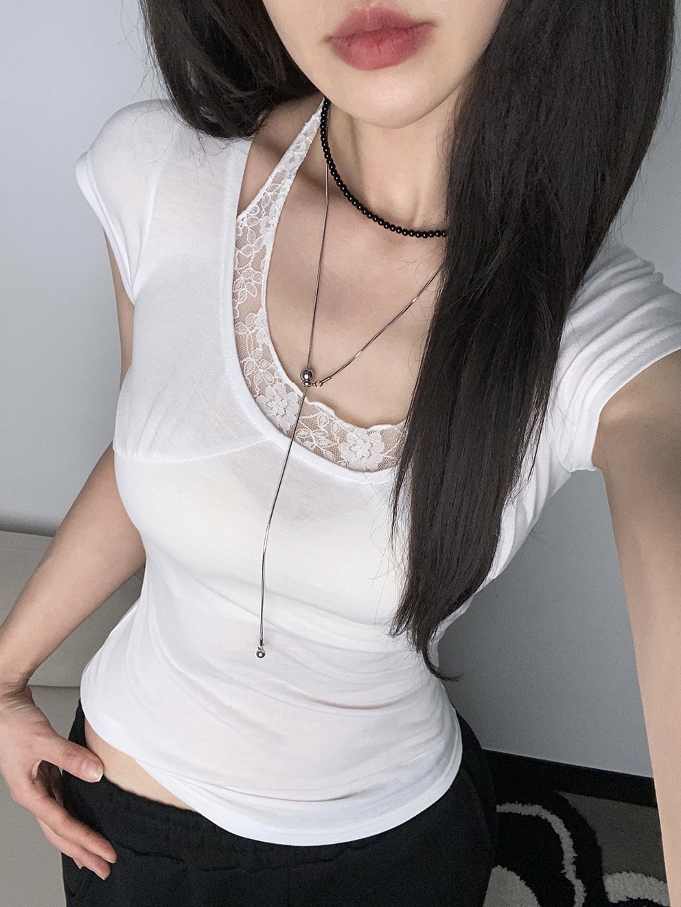 Lace-Trim Halter Layered Top