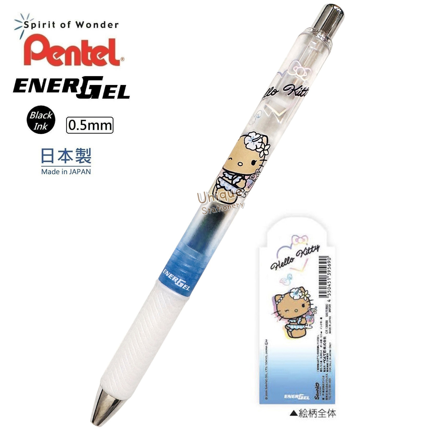 現貨｜Sanrio Hello Kitty 曬黑系列 日本製 Pentel EnerGel 0.5mm 黑色 啫喱筆 (CR139569)
