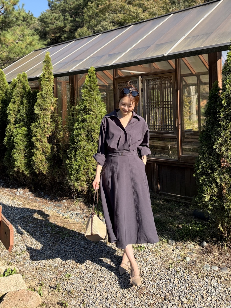 The Madeleine Belted Dress (Charcoal)