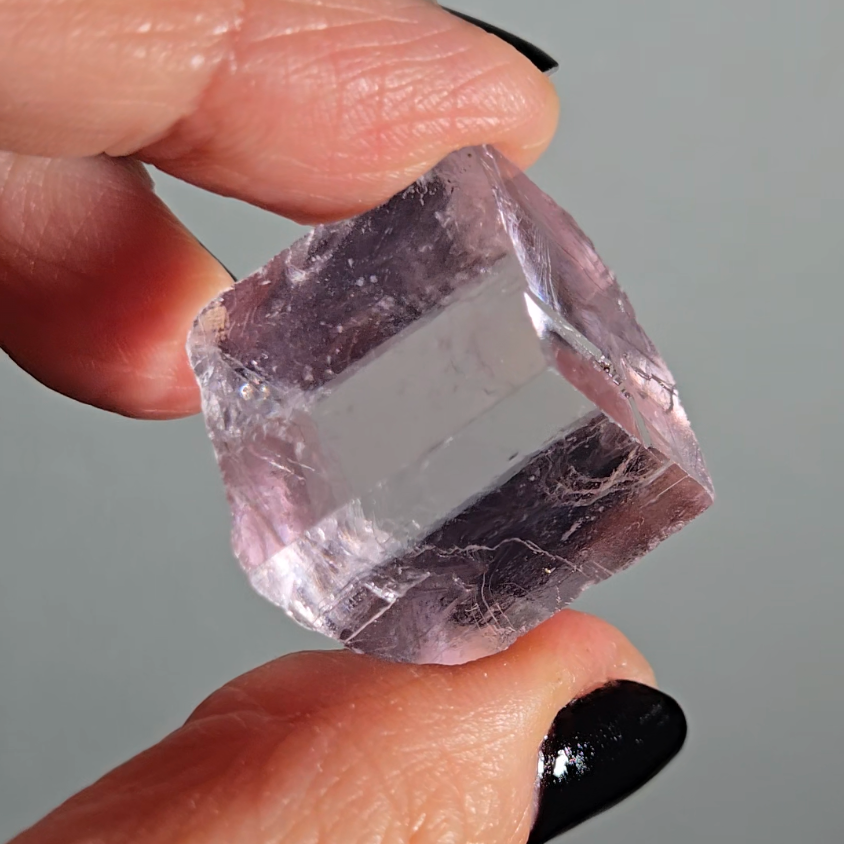 Purple calcite cube with rainbows - PC2
