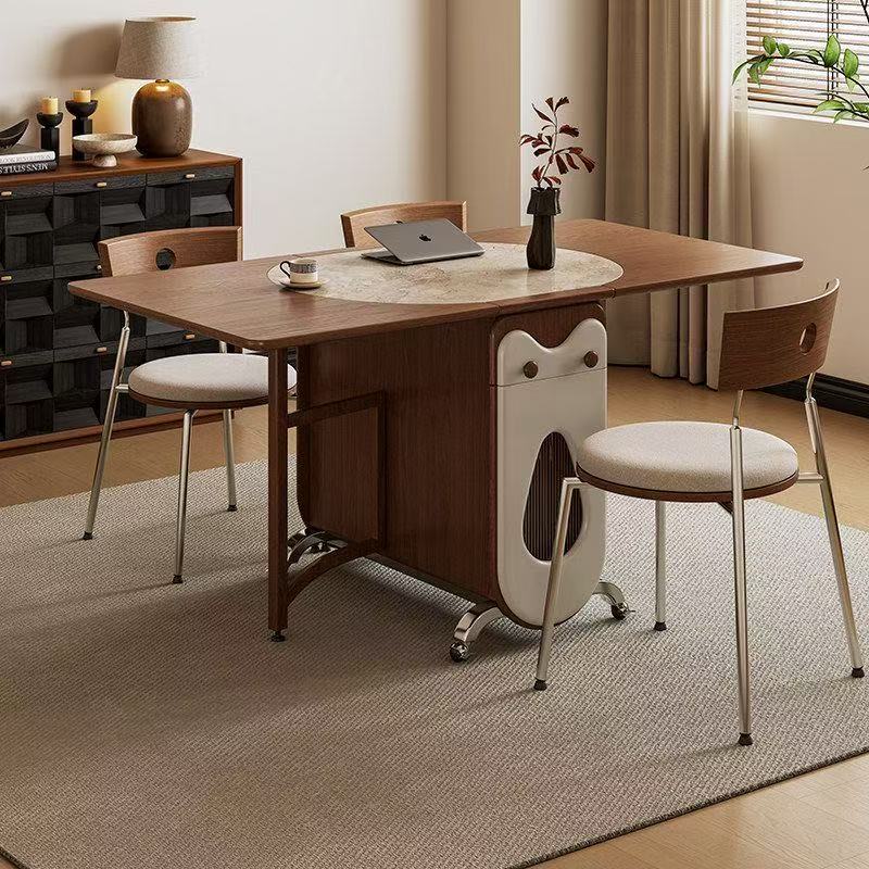 岩板餐枱連餐椅組合 可移動摺疊實木餐枱 家用細單位多人飯枱 dining table