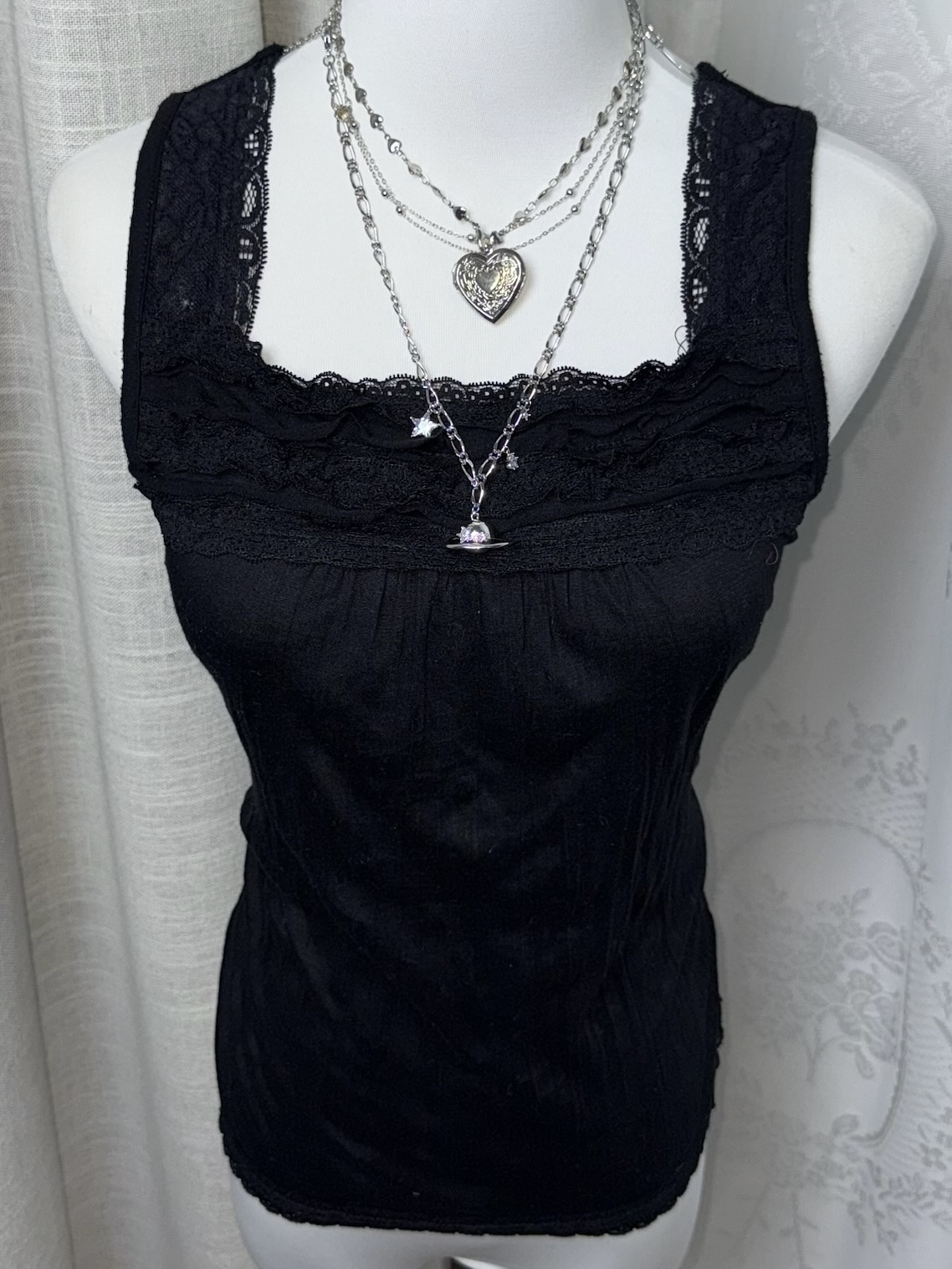 Downtown Girl Square-Neck Lace-Trim Tank 