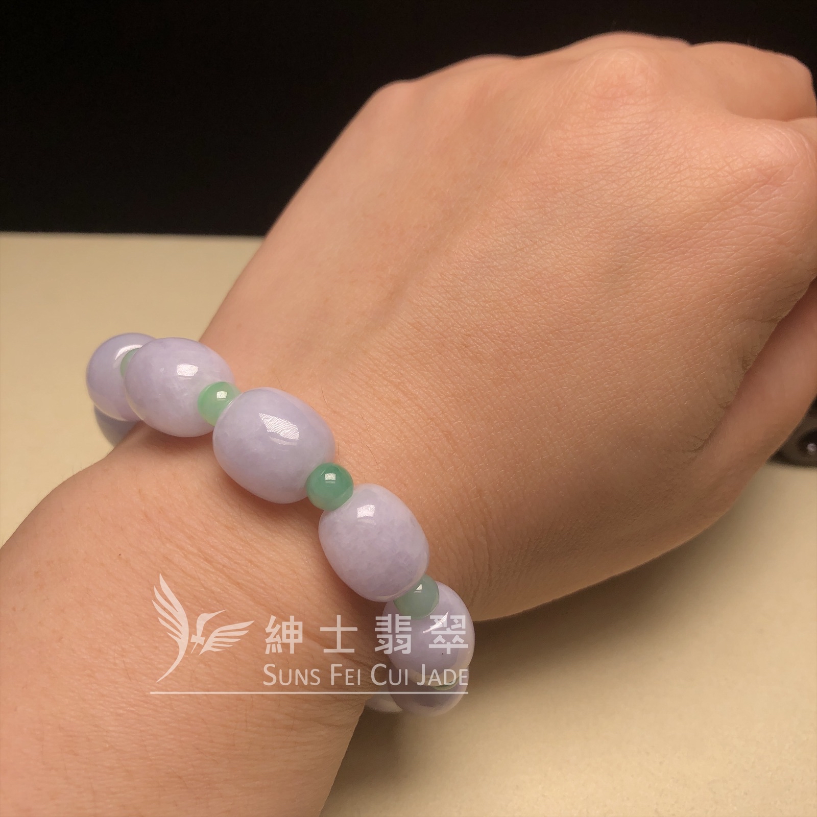 CA00630 紫桶珠間綠翡翠手串