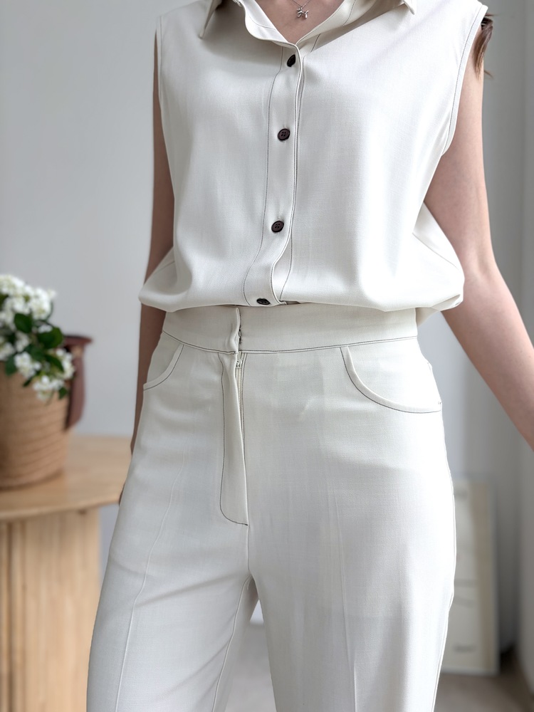 Topstitched Cooling Slacks (Ivory)