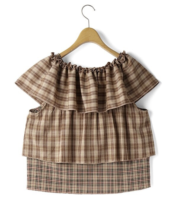 混色格紋露肩斜肩帶襯衫 - 2026 流行穿搭  女士襯衫 春夏時尚穿搭 成人休閒 日常穿搭 易於配搭 日本直送   #JP-I-260018