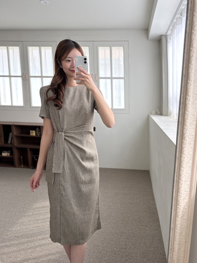 Elise Draped Slit Dress (Khaki)