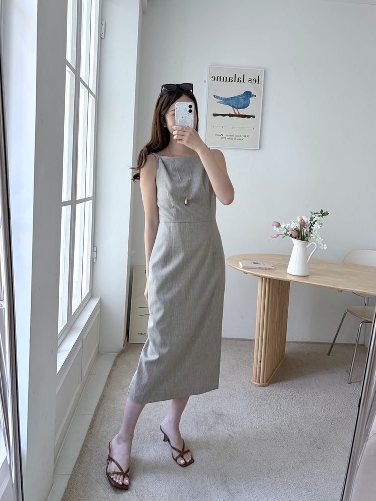 Linen Blend Twisted Strap Dress (Mocha)