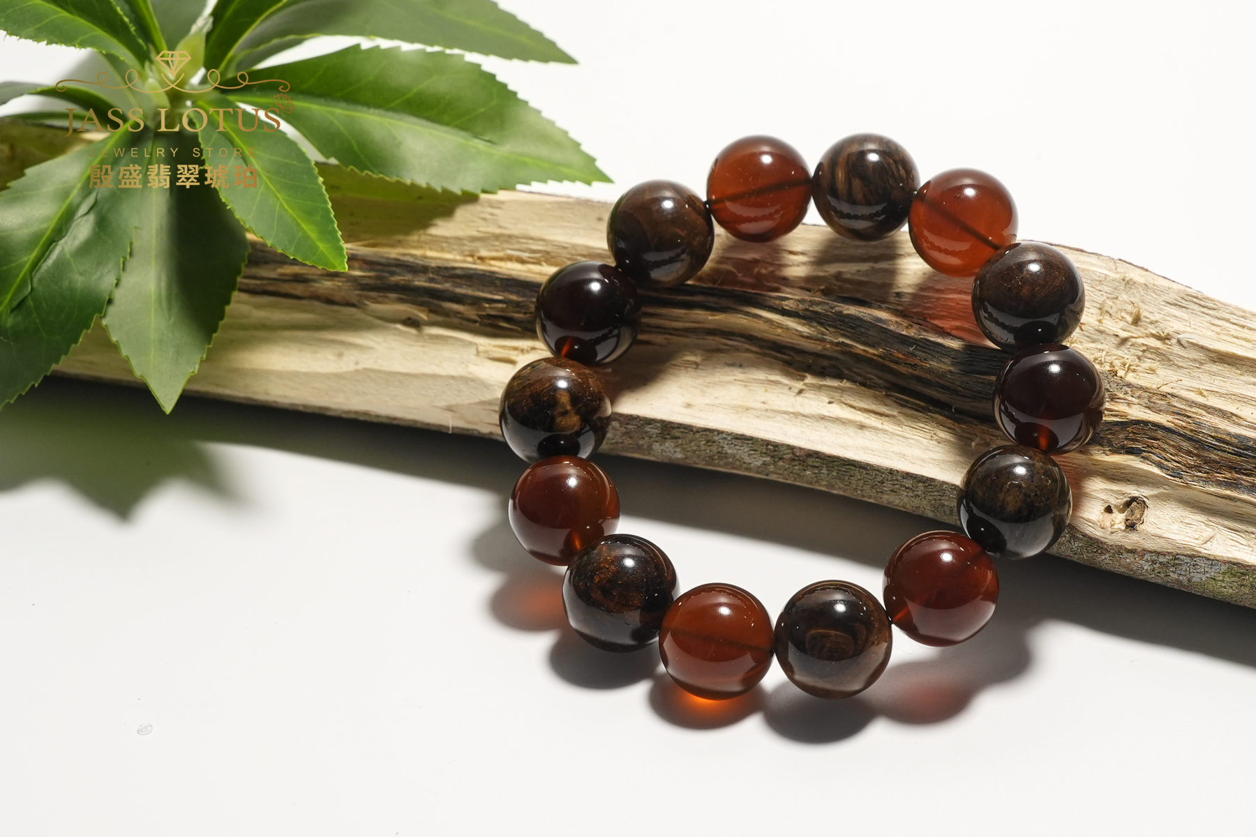 緬甸天然琥珀老礦根配紫蜜珀手串