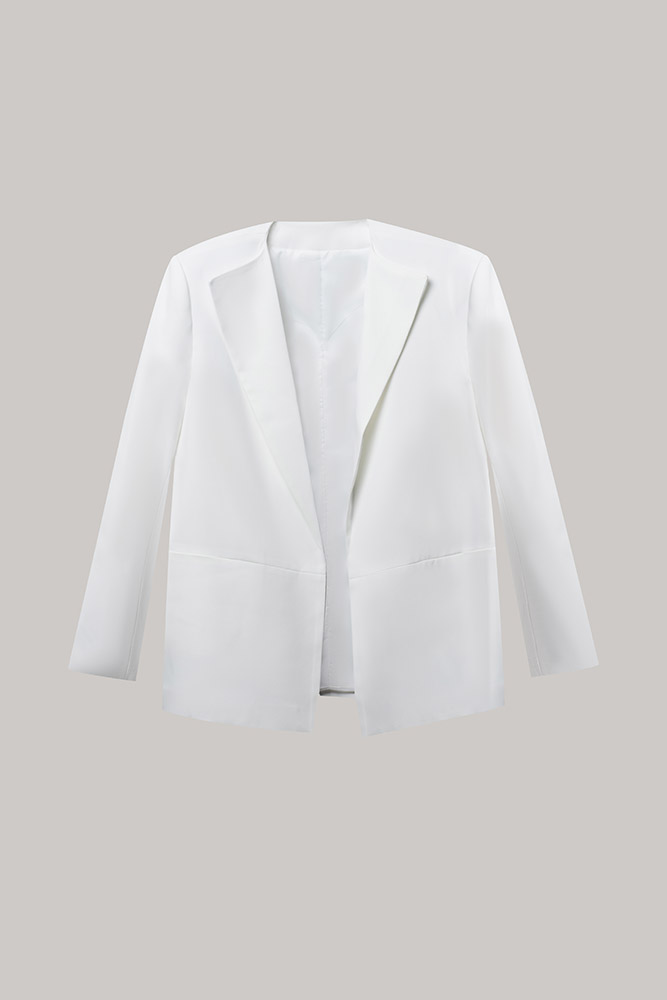 Sleek Open-Front Minimal White Blazer