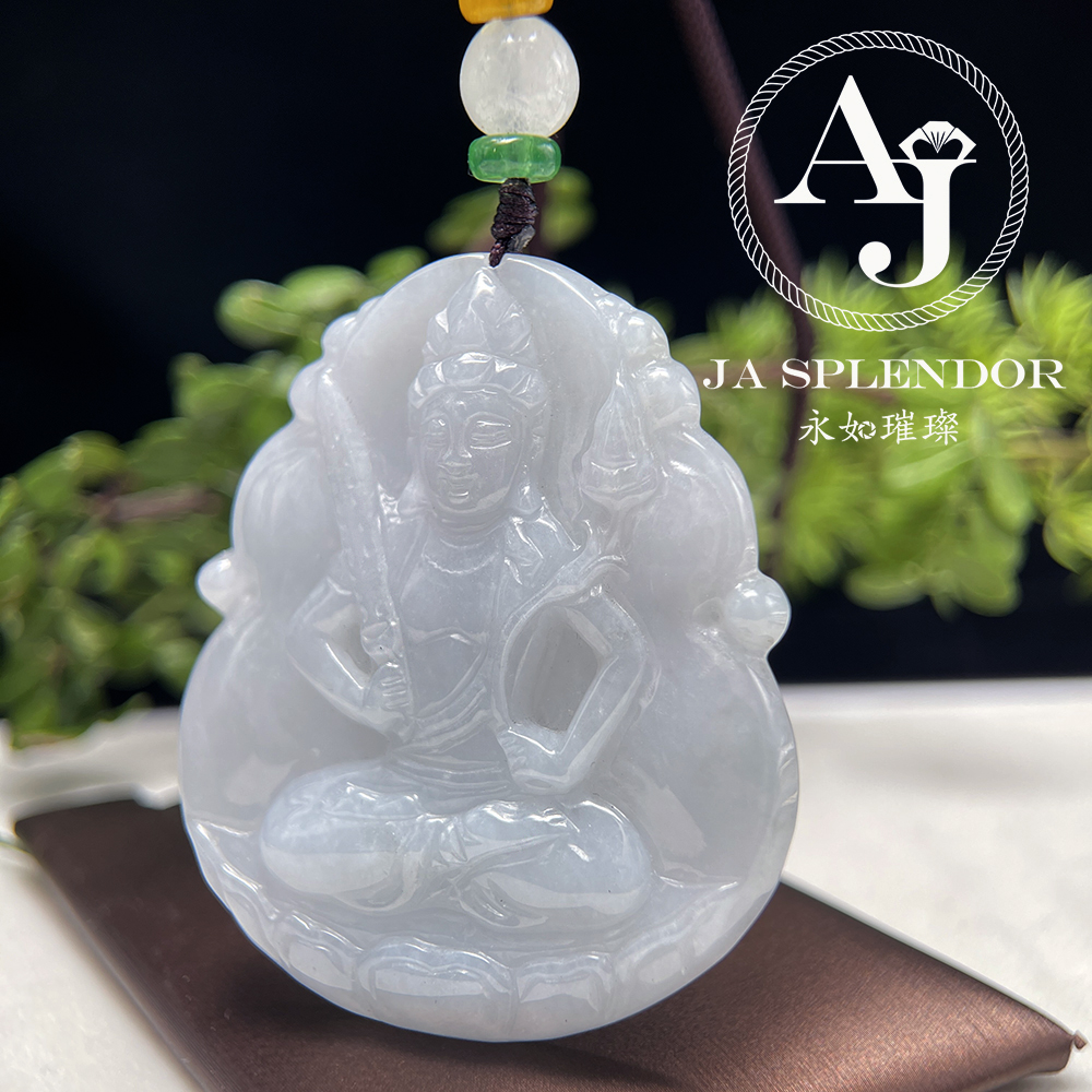 JN-843 天然翡翠A玉 糯冰白翡虛空藏菩薩-屬牛、虎本命年菩薩