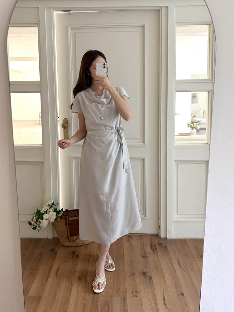 Draped Neck Dress with Inner Slip (Misty Blue)